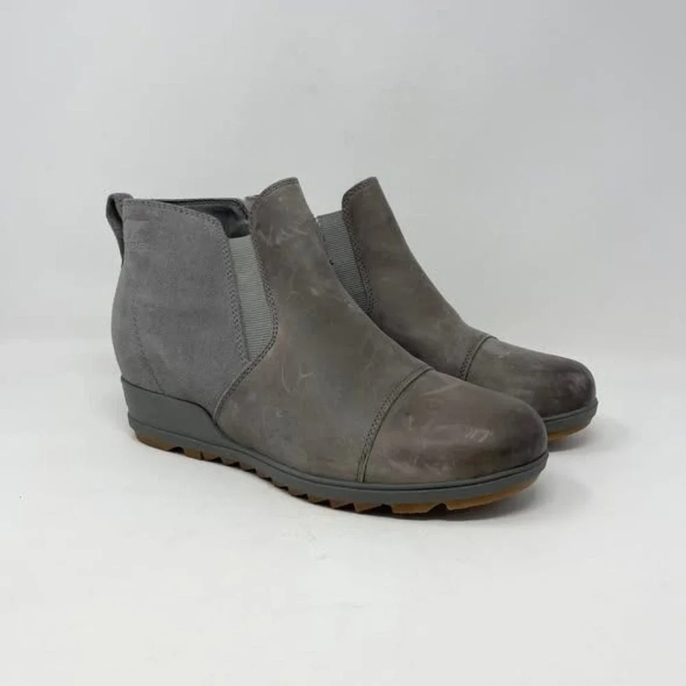 Sorel Evie Low Wedge Snow Bootie Womens 11 Gray Leather Pull On Casual READ‎